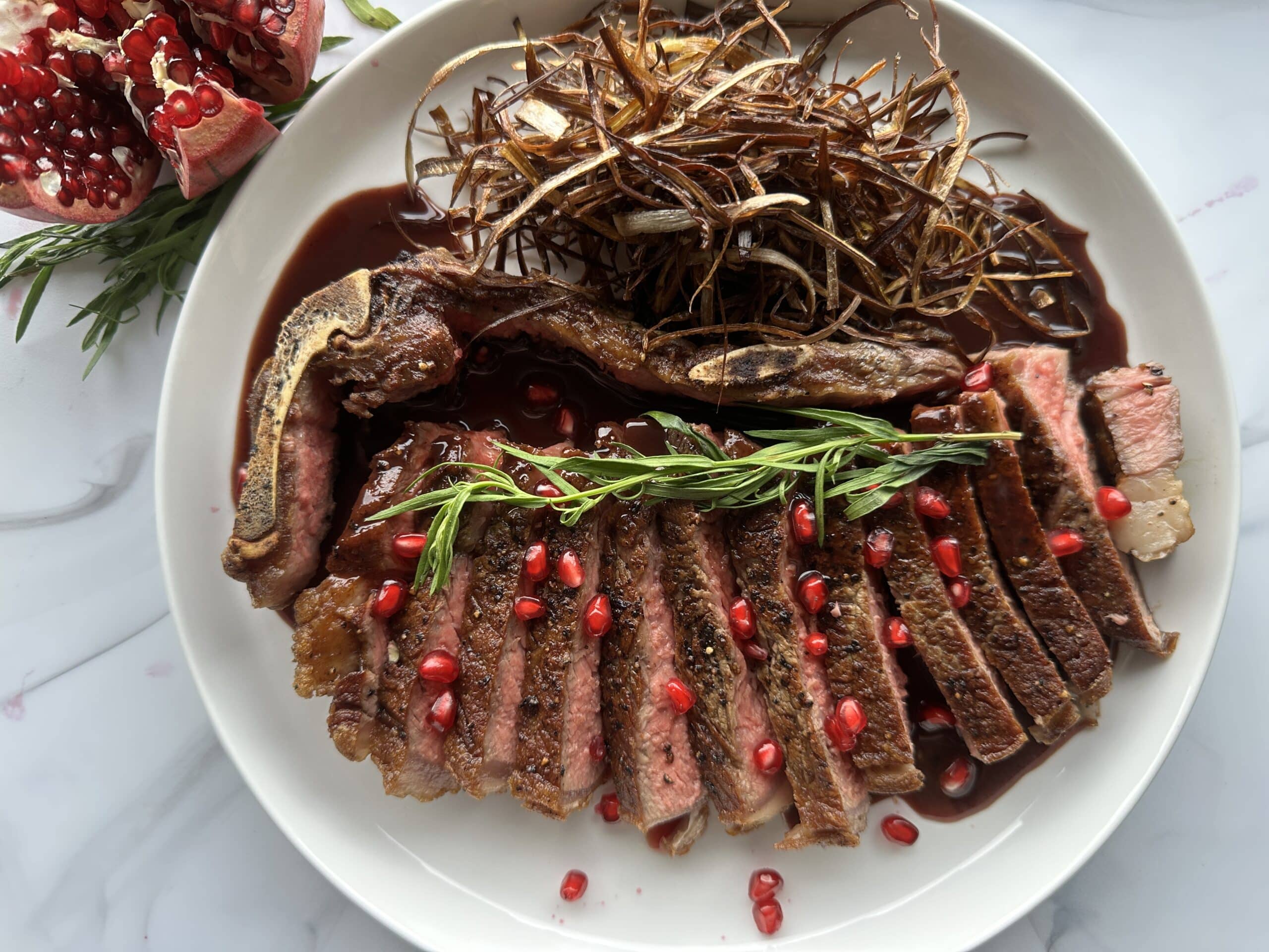 Pomegranate Bordelaise Strip Steak